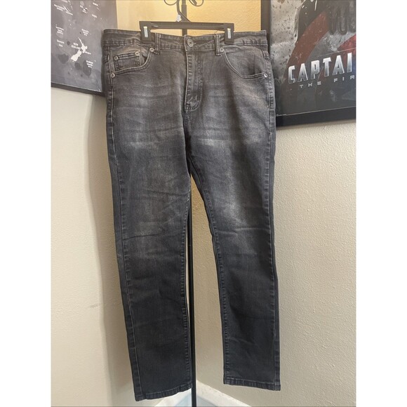 M.Society Jeans Men's 36x30 Black Light Wash Skinny Fit Stretch Denim - Picture 1 of 9